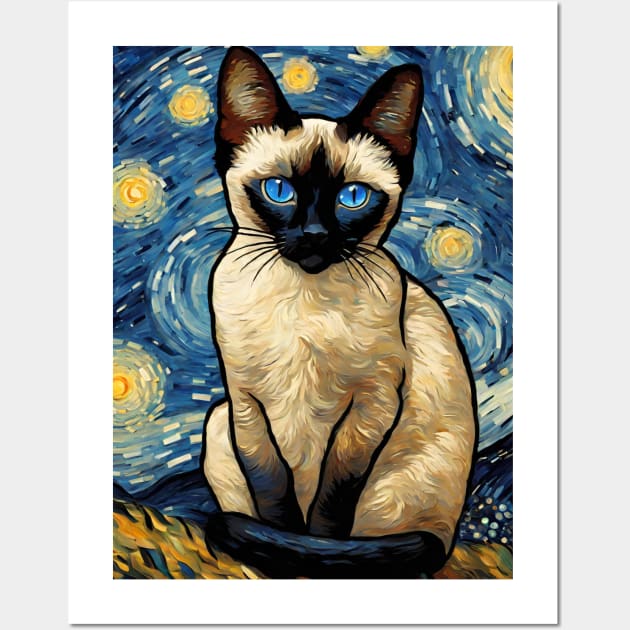 Siamese Cat Breed Painting in a Van Gogh Starry Night Art Style Wall Art by Art-Jiyuu